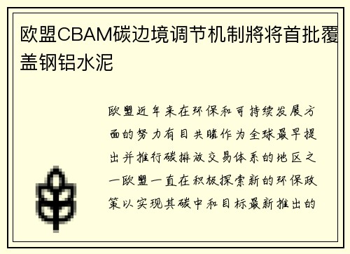 欧盟CBAM碳边境调节机制將将首批覆盖钢铝水泥